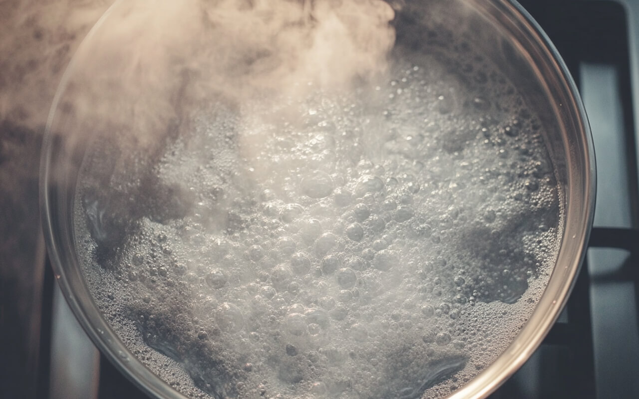 heating a big pot of water with salt